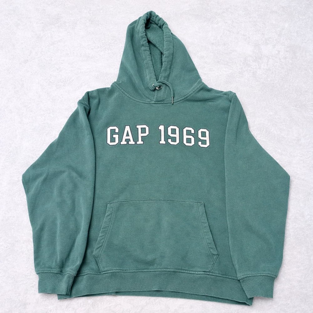 GAP 1969 Hoodie Mens Medium Green Pullover Logo Sweatshirt